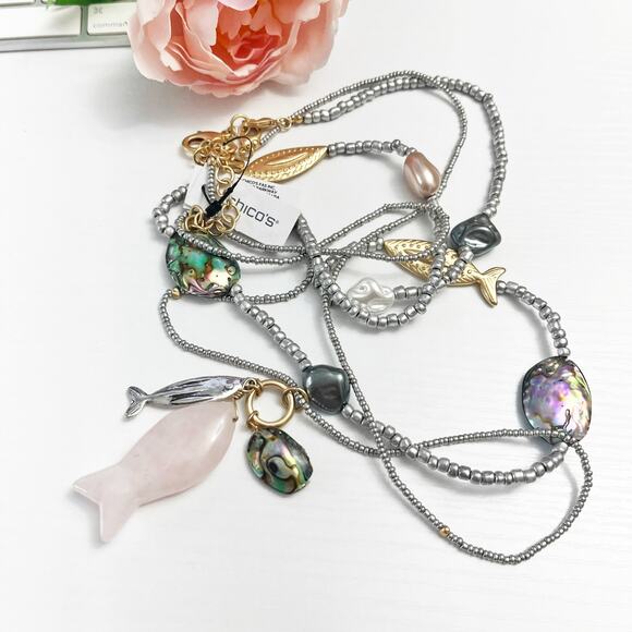 NEW Chico's White Jade Ocean Necklace - Picture 3 of 9